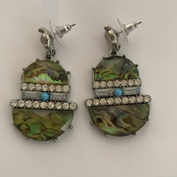 Turquoise color earrings w Rhinestones VTG Jangle earrings post back 2in long - Picture 4 of 8